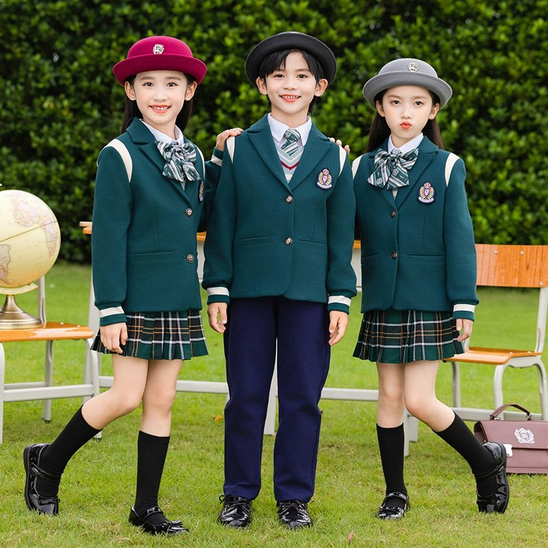 Girls Vintage Plaid Lapel Long Sleeve Patchwork Knitted Kids Formal School Uniform Fall Winter Dress