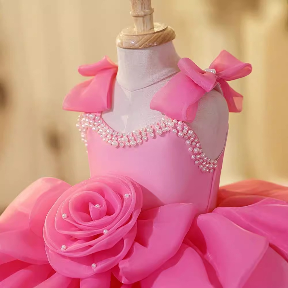 Summer Girls Princess Dress Children Bow 3D Flower Birthday Party Dress