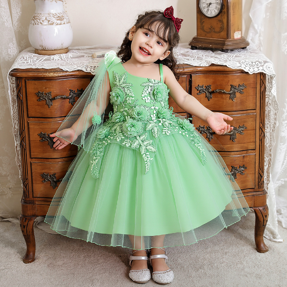 Girls Formal Baptism Dress Kids Party Dress Floral Embroidery Flowers Knee-Length 1-Year Baby Girl Wedding Dress