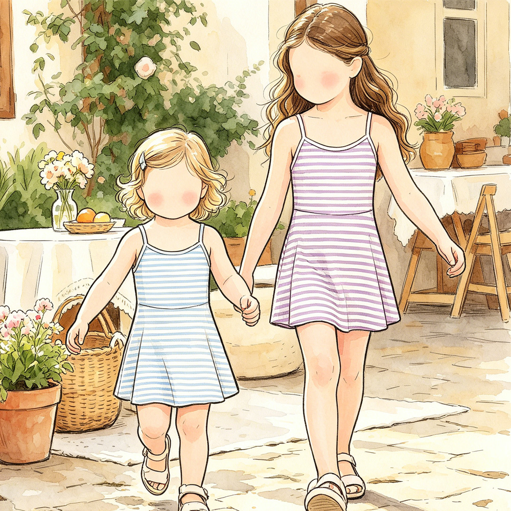 Girls Striped Cami Sundress Spaghetti Strap Skater Dress Soft Fabric Kids Summer Casual Daily Playwear Girl's Dress