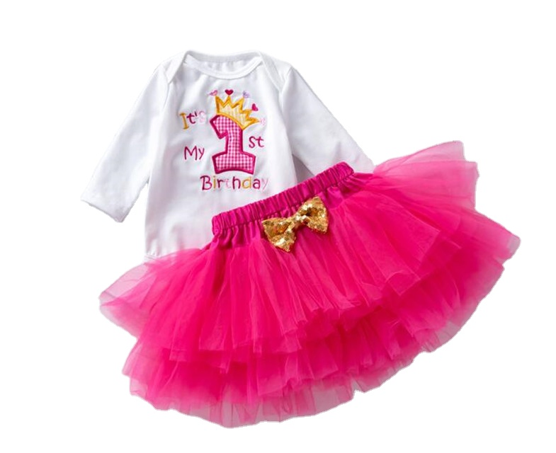 2025 Girls Baby Party Dress Set Custom Logo Cotton Tutu Dress with Long Sves for Birthday