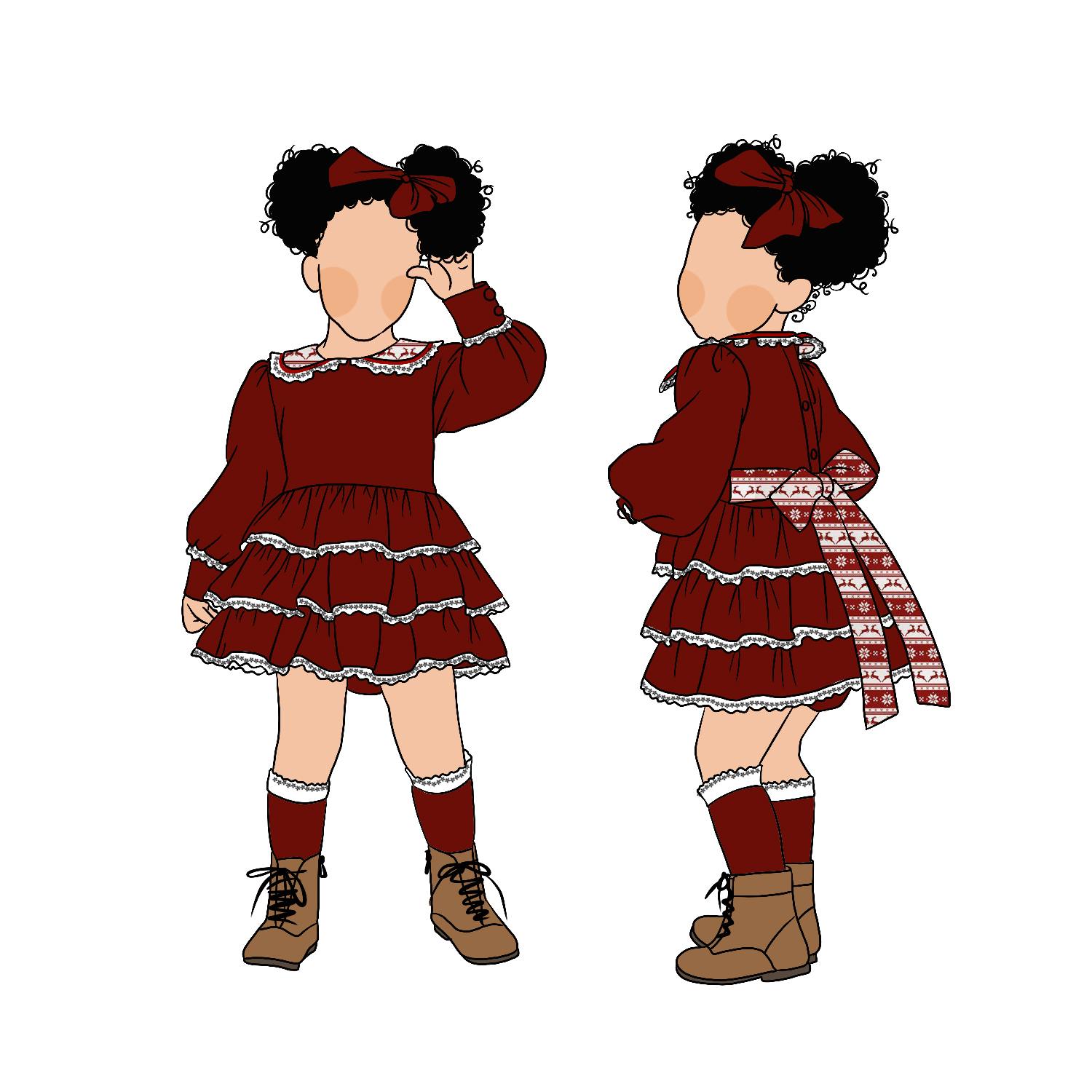 Vintage Boutique Polyester Long Sleeve Milk Protein Fiber Kids Girls Skirt Baby Christmas Plaid Lace Dress With Bow