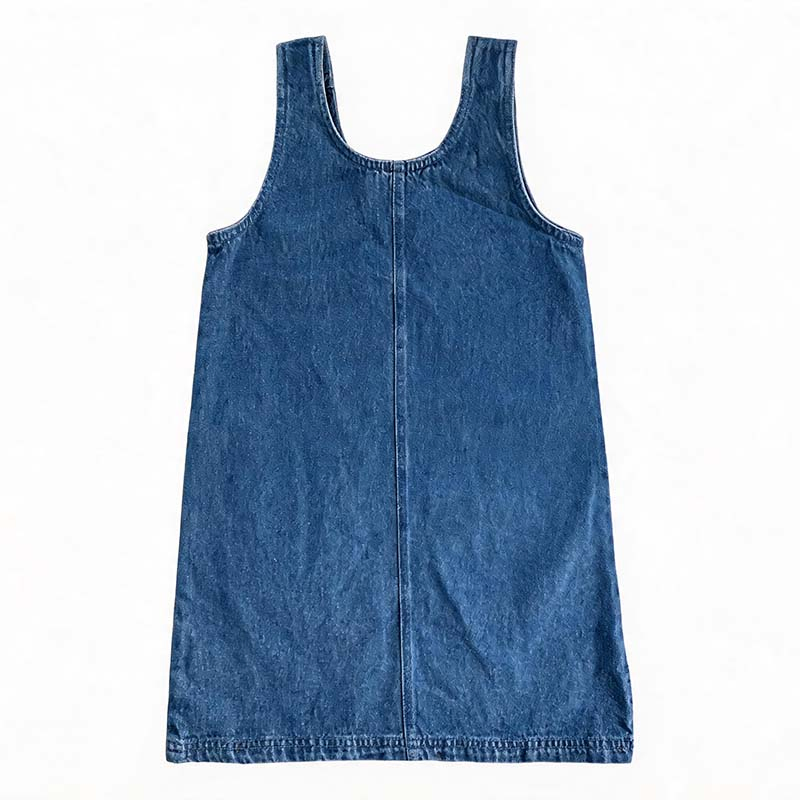 Custom Bow Embroidered Girls Summer Casual Sleeveless Straight Knee-Length Denim Dress