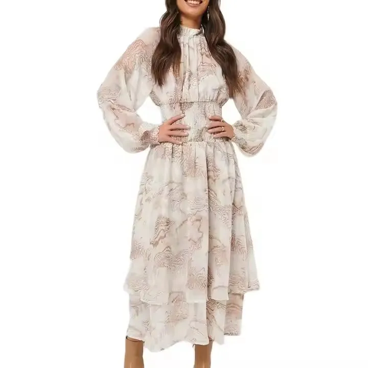 Fashion Wholesale Ladies Girls Smoking Maxi Dresses Elegant Customized Women Chiffon Casual Dresses