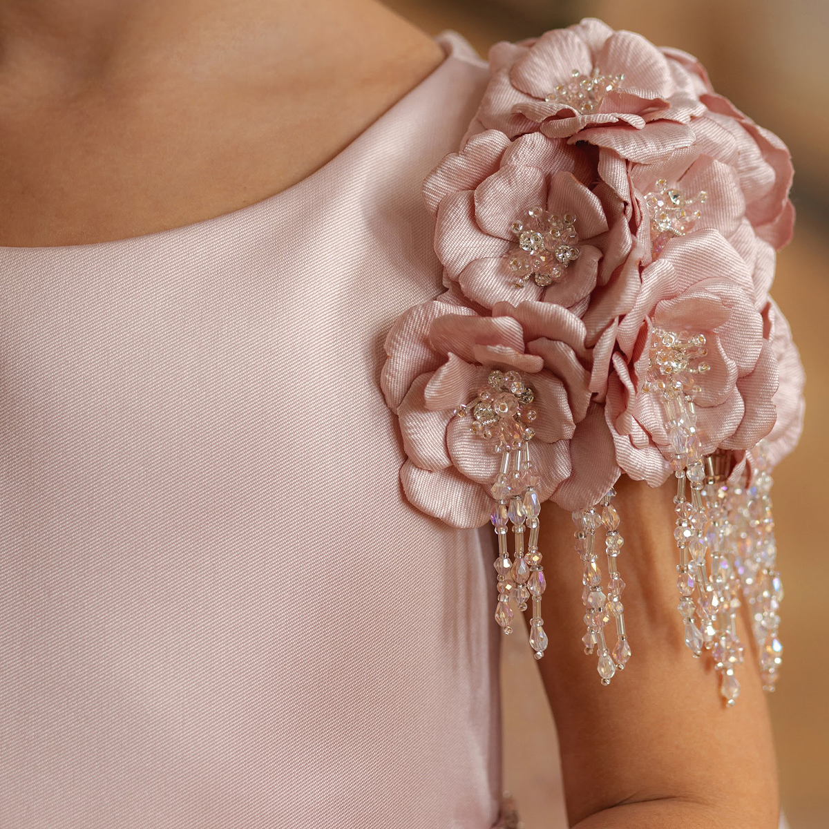 Pink Satin Western Special Occasion Kid Wedding Party Formal Design Beads High Quality Floor Length Children Flower Girl Dress