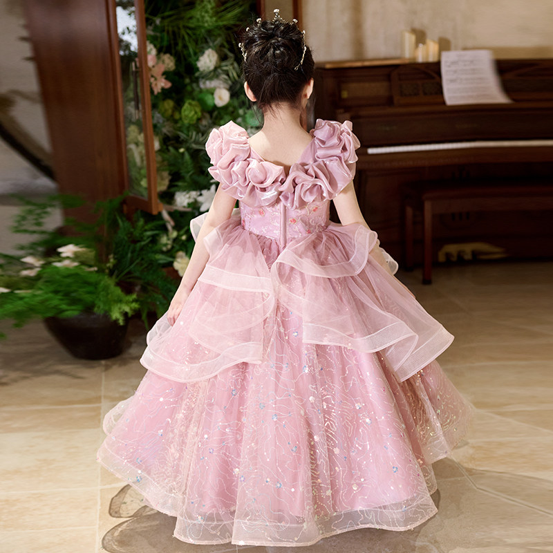 Flower Girl Wedding Dress Floor-Length Beach Polyester Little Girls Children's Clothing Birthday High-End Piano Performance