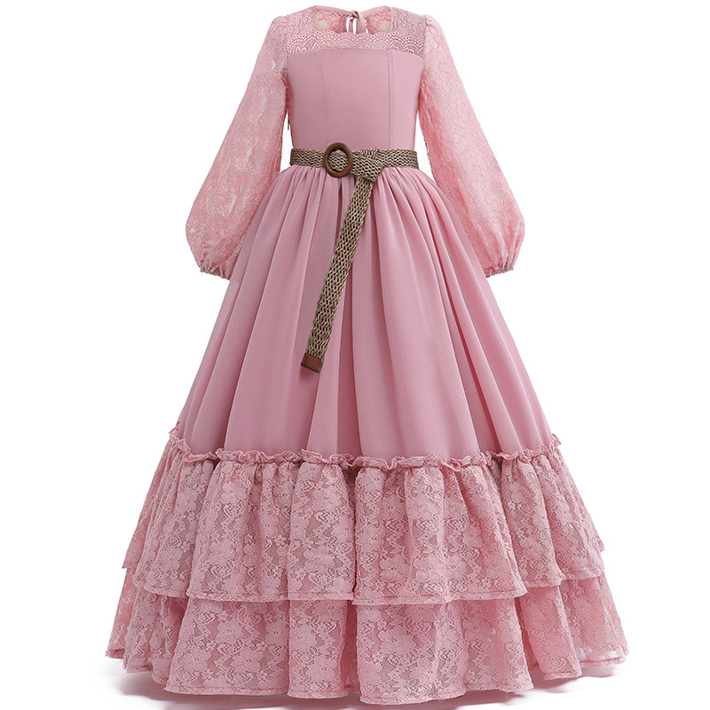 Girls Halloween Vintage Lace Princess Long Dress for Wedding Party Pageant Evening Formal Prom Ball Gown