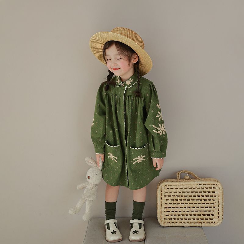 INS Vintage Baby Clothes Tutu Skirts Toddler Girls Party Dresses Linen Embroidery Floral Kids Clothing Princess Girl Lace Dress