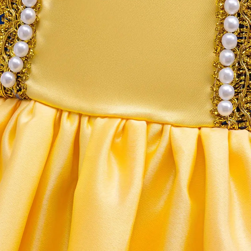 Classic Princess Wedding/Flower Girl/Bridesmaid Dress for Girls 1-12 Years Yellow and Blue Puffy Ball Gown with Bow Golden Trim