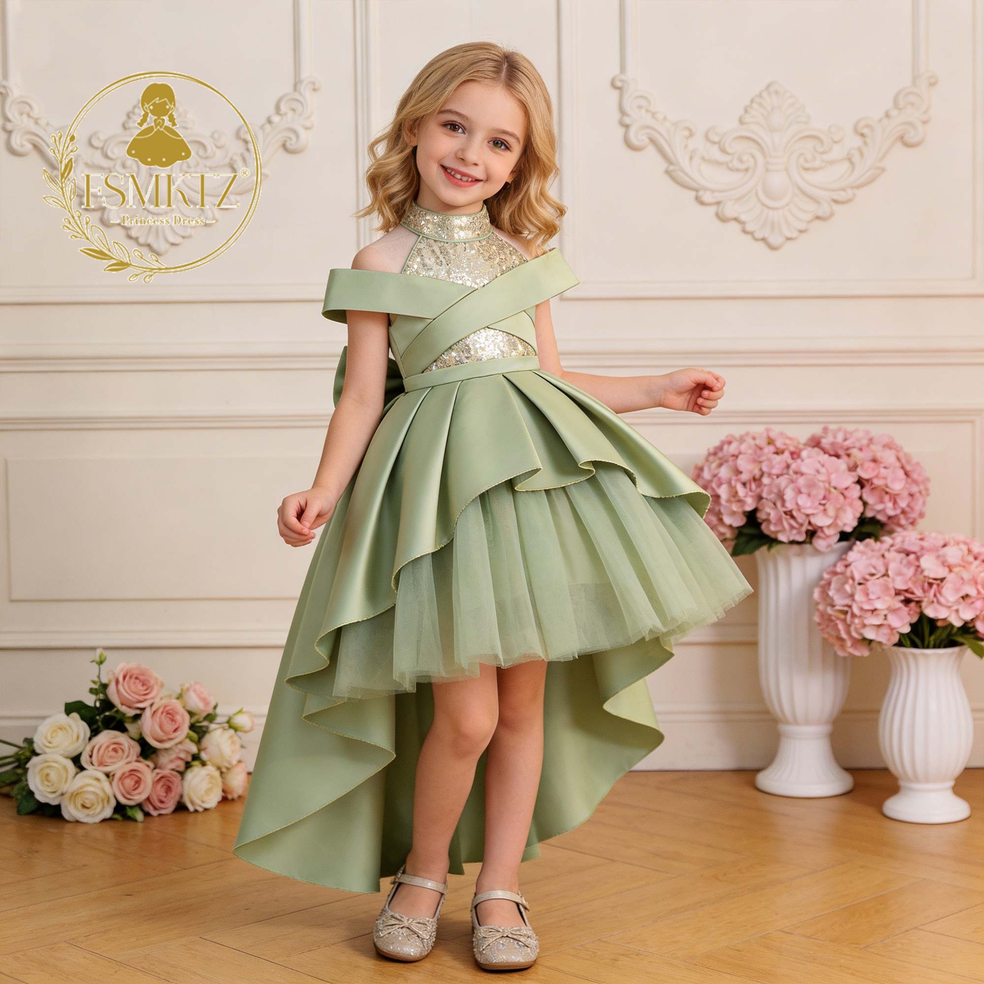 Elegant O-Neck Fancy Flower Girl Dresses for Baby Girls Trendy Kids Design with Customizable Floral Pattern for Party New T6132