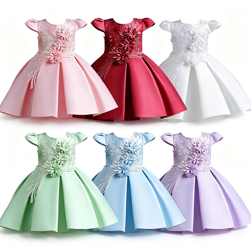 Customised Wholesale Designer Luxury Brand Baby Girl Embroidery Princess Dresses Toddler Flowers Garden Birthday Party Dresses