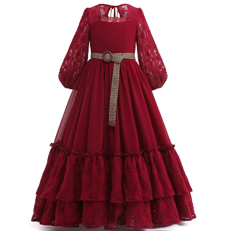 Girls Halloween Vintage Lace Princess Long Dress for Wedding Party Pageant Evening Formal Prom Ball Gown