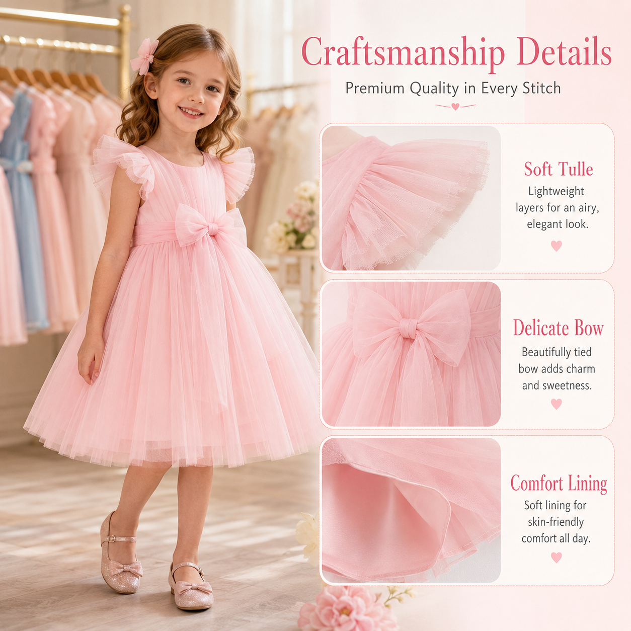Flower Girl Tulle Dress Girls Lace Dress Wedding Ball Gown Champagne Lace Factory Direct Wholesale OEM ODM Factory