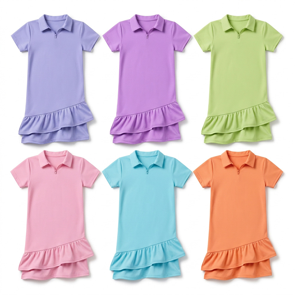 Tiaose Toddler Girls' Short Sleeve Polo Zip Dress Tiered Ruffle Hem Sundress Baby Girl Casual Play Dress