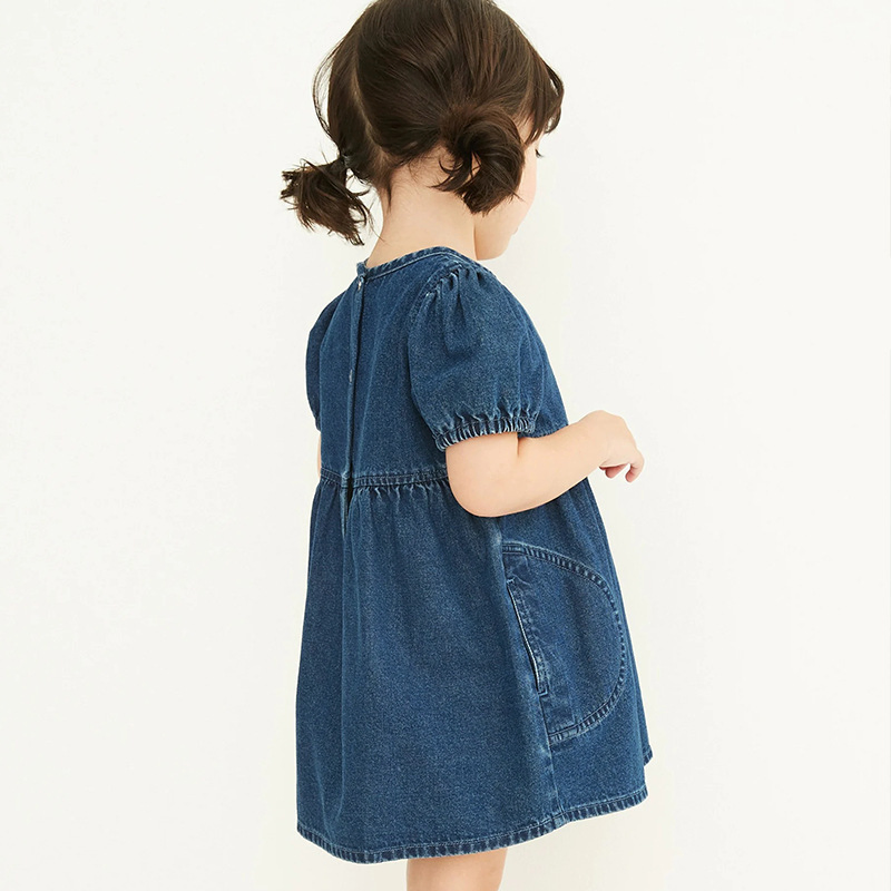 Summer Children Clothes Basic Style Short Sleeve Kid Girl Bebe Princess Denim Dress
