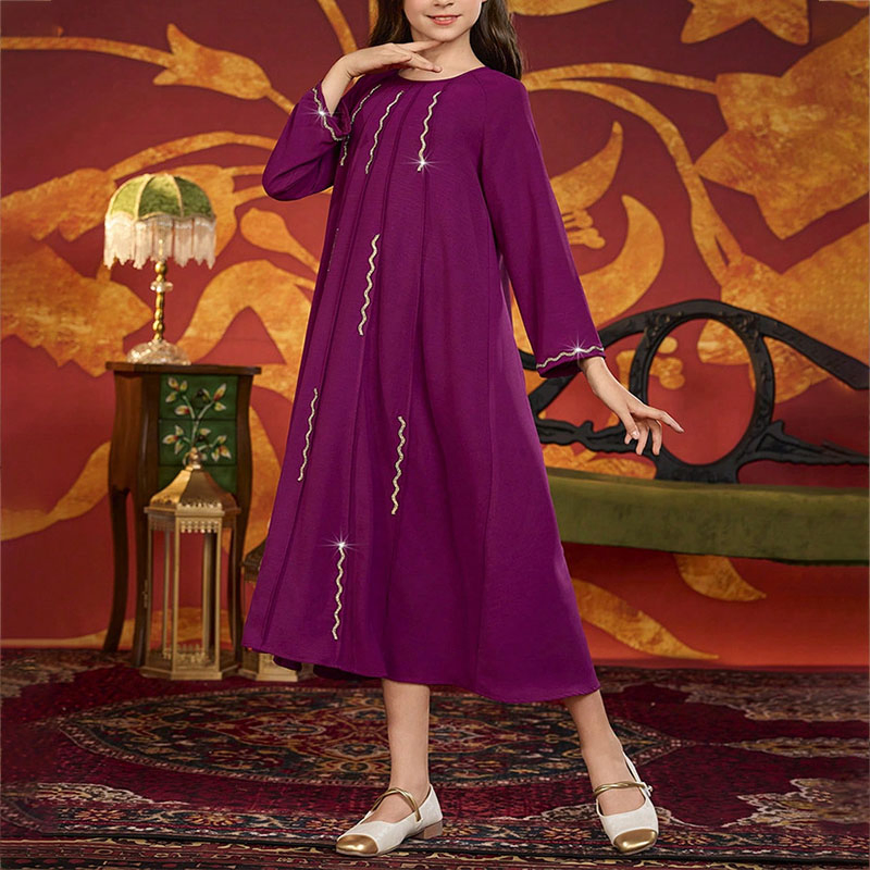 Stylish Loose-Fitting Long Sleeve Dress for Girls' Celebrations