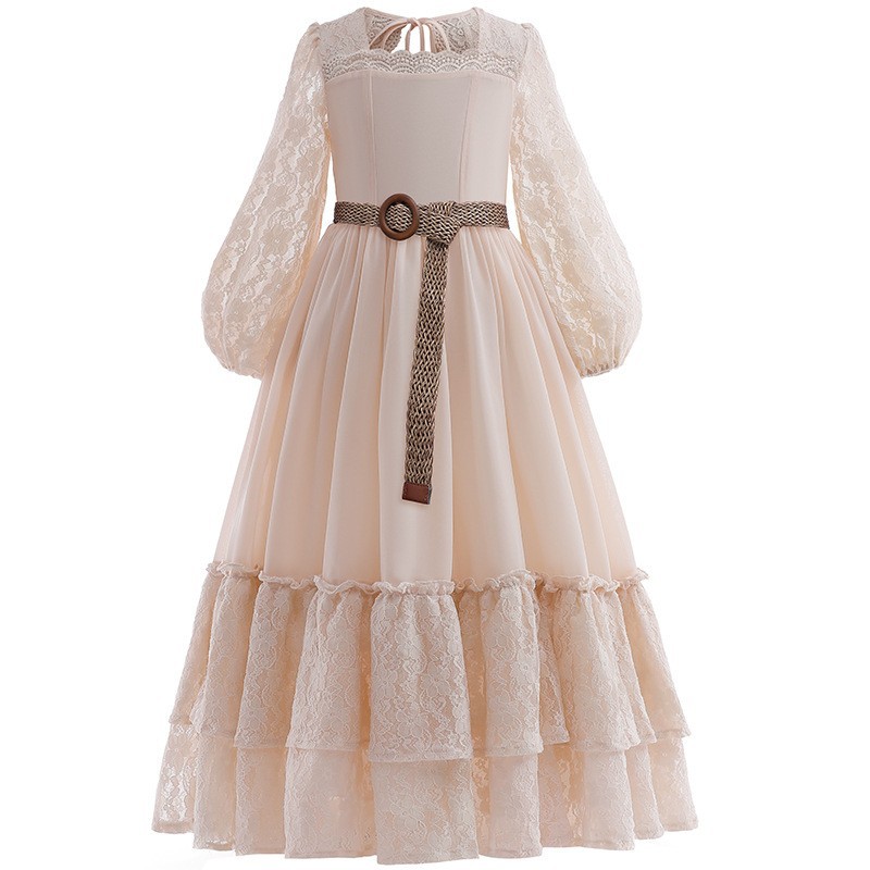 Girls Halloween Vintage Lace Princess Long Dress for Wedding Party Pageant Evening Formal Prom Ball Gown