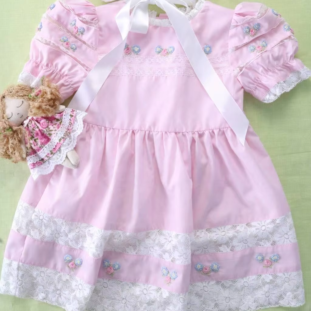 Heirloom Baby Girl Dress with Lace Bonnet | Vintage Lace Trim Cotton Dress | Boutique Christening Dress OEM Wholesale