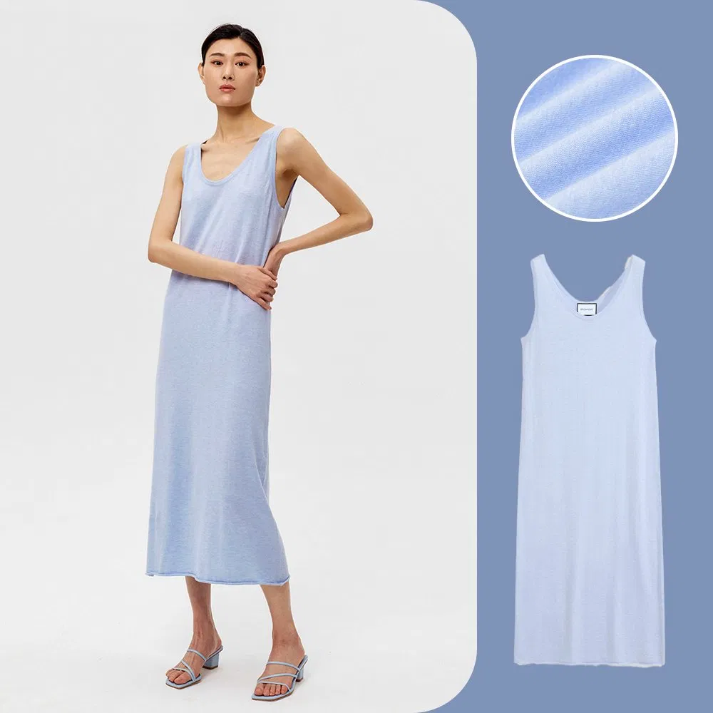 Custom Girls Sleeveless Loose Elegant Linen Dress Lady Staight Maxi Long Dress for Women