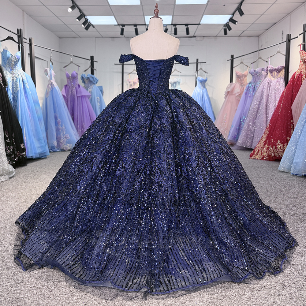 Jancember 5675 Stunning Navy Blue off the Shoulder Ball Gown Quinceanera Dresses for Girls