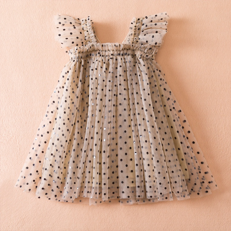 Summer Solid Mesh Frocks Kids Flutter Sleeve Birthday Party Baby Girls Tulle Dresses