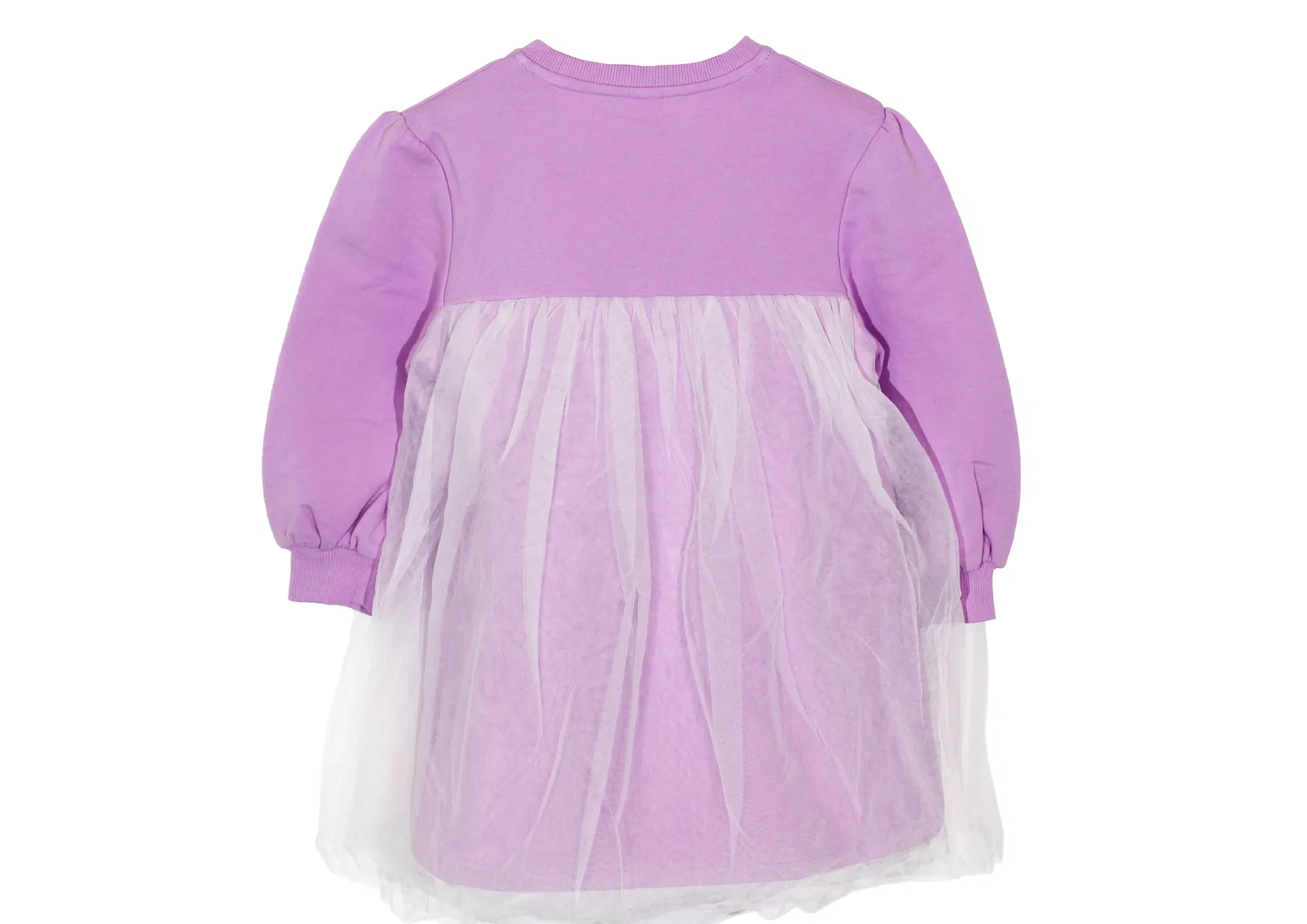 Girls Purple Long Sleeve Knit Dress with Butterfly Embroidery and Tulle