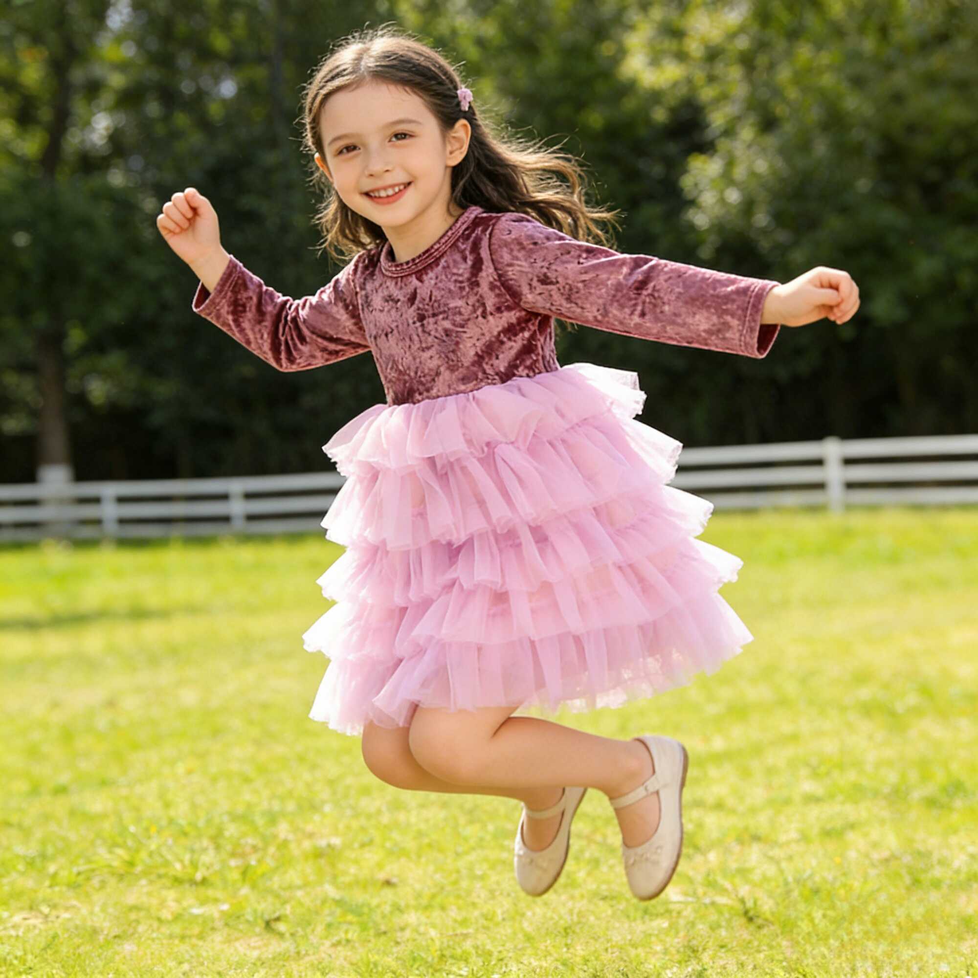 2026 Hot Sale Custom Girls' Velvet Tutu Dress Long Sleeve Layered Tulle Party Dress for Baby Girl