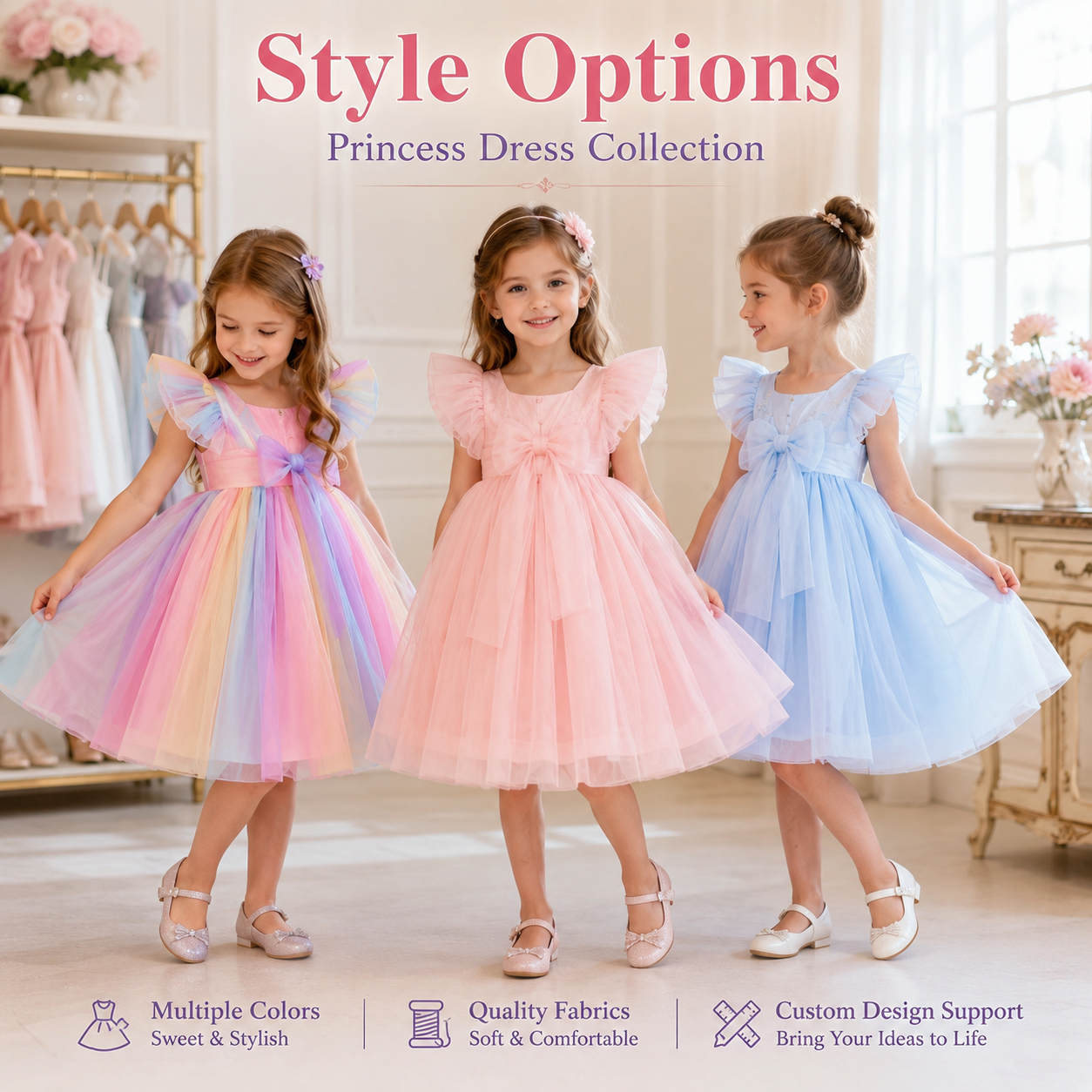 Flower Girl Tulle Dress Girls Lace Dress Wedding Ball Gown Champagne Lace Factory Direct Wholesale OEM ODM Factory