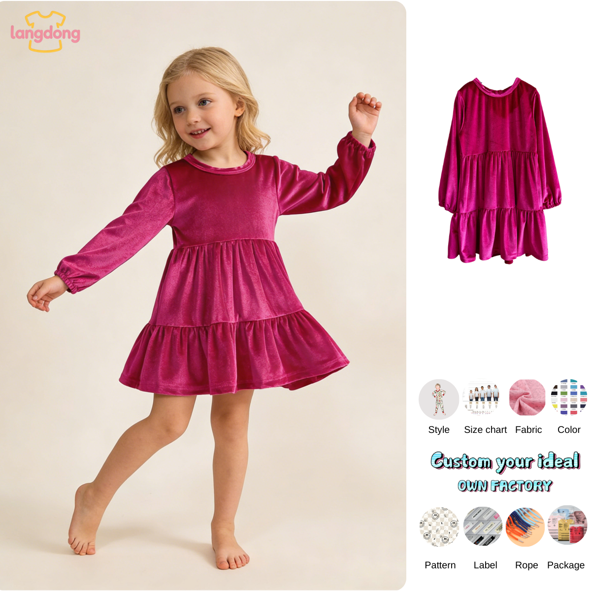 Long-Sleeve Fit and Flare Velvet Holiday Dress for Baby Girls Princess Ruffle Dress