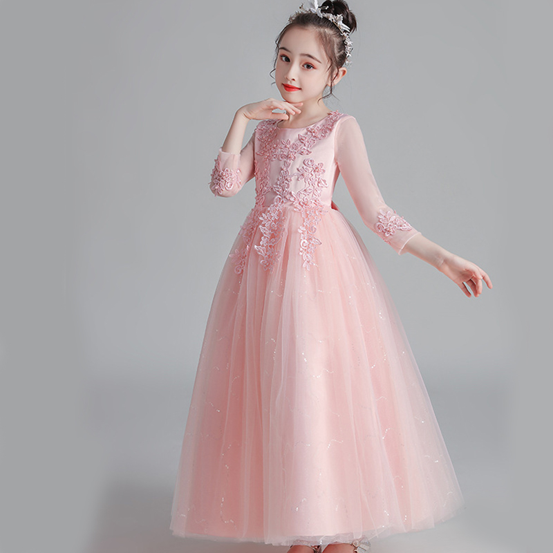 Wholesale Custom Princess Gown for Girls Fluffy Chiffon Ankle-Length Ball Gown Petal Sleeve Bowknot Breathable Kids Dress