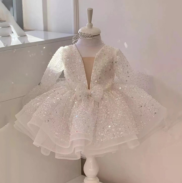 Fashion Girl Princess Dress Girl Baby Birthday Shaggy Gauze Dress Flower Child Dress Host Model Runway Show Costume