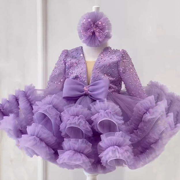 Fashion Girl Princess Dress Girl Baby Birthday Shaggy Gauze Dress Flower Child Dress Host Model Runway Show Costume