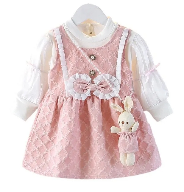Spring and Autumn New Sweet Bow Baby Girl Dress, Princess Style Children's Long Sleeve Clothes