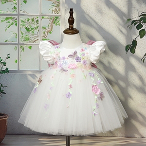 Fluffy Flower Haute Couture Latest Fashion Design Kids Clothes High Quality Princess Birthday Party Girl Dress