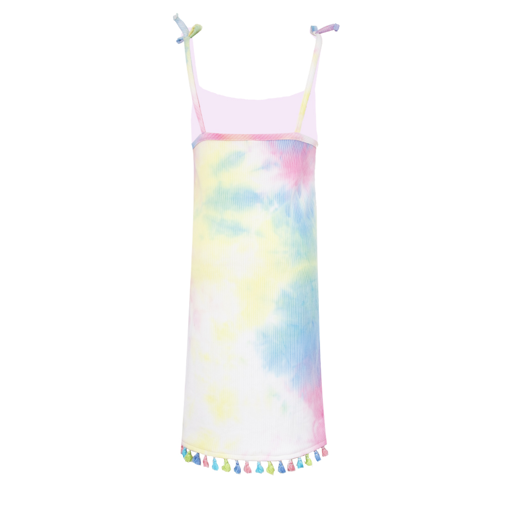 Dresses for Kids Girls Bohemian Tie Dye Ribbed Knee Length Beaded Butterfly Patch Tassel Fringe Beach Vacation Sundress