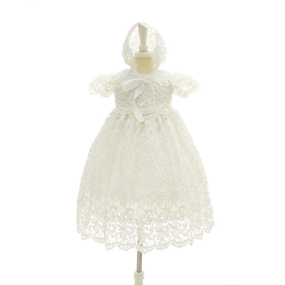 European Style White Flower Girl Vintage Dress Supplier Ins Baptism Tulle Lace Toddler Baby Girls Birthday Party Dresses