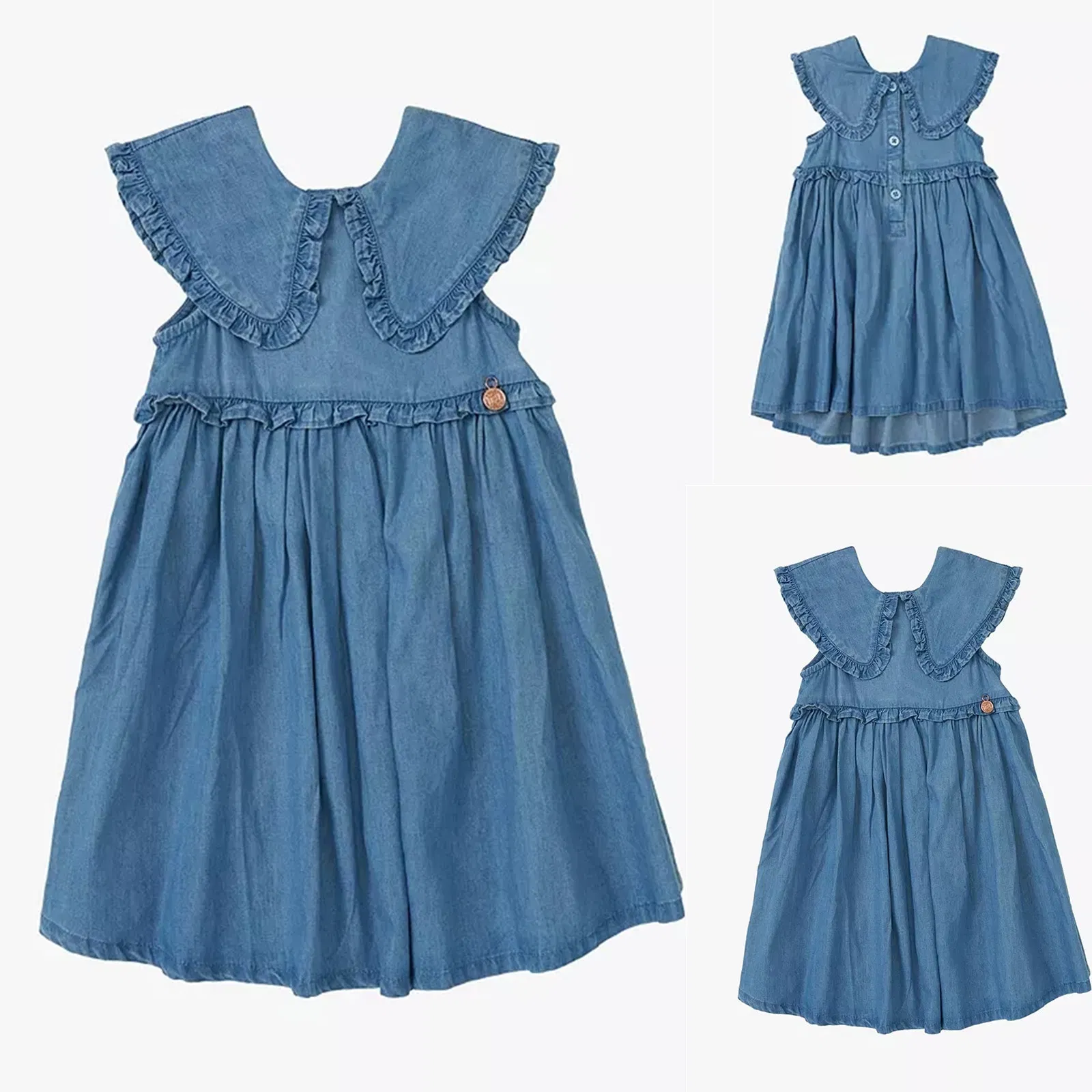 Manufacturer China Apparel Good Quality Children Girls Kids Summer Clothes Blue Denim Baby Dresses