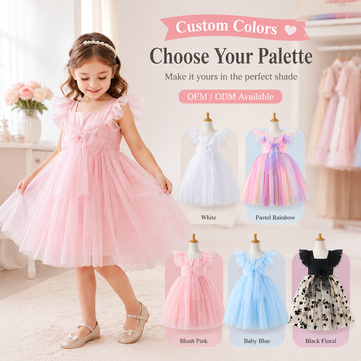 Flower Girl Tulle Dress Girls Lace Dress Wedding Ball Gown Champagne Lace Factory Direct Wholesale OEM ODM Factory