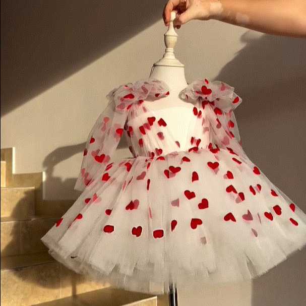 Playful Cotton Dress Toddler Girl Clothes Red Heart Print Newborn Baby Clothes Match Boys Casual Outfit Baby Clothes