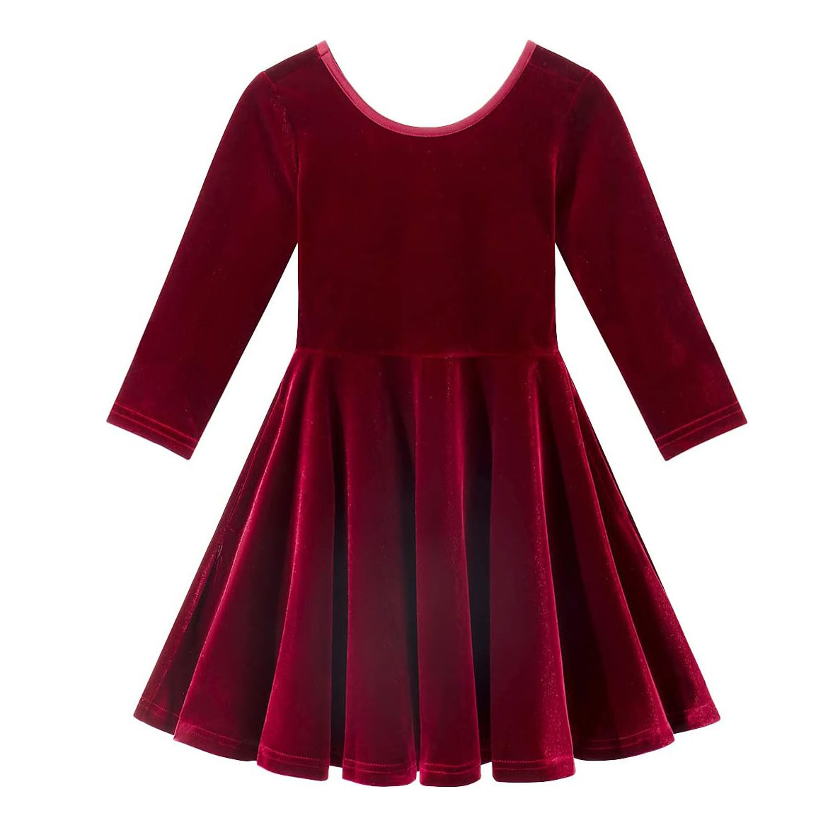 Fashion Girls 3/4 Sleeve Christmas Red Velvet Baby Girl Twirly Dress Casual Kids Girls Dresses