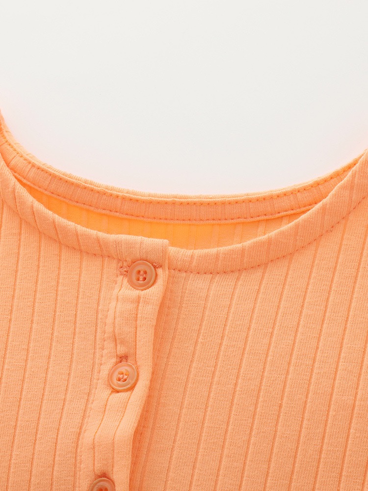 Girls Ribbed Knit Polka Dot Cotton Summer Dress,Cute Orange Short Sleeve Casual Playwear for Kids, Soft Breathable A-Line Dress