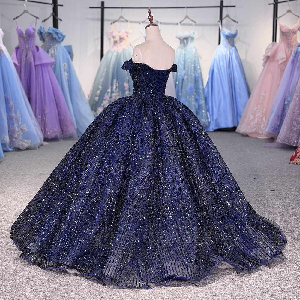Jancember 5675 Stunning Navy Blue off the Shoulder Ball Gown Quinceanera Dresses for Girls