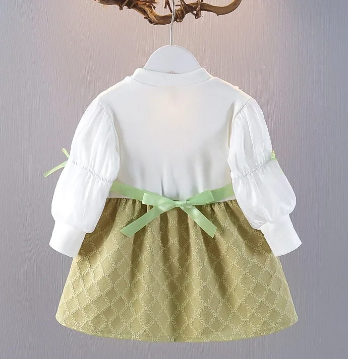Spring and Autumn New Sweet Bow Baby Girl Dress, Princess Style Children's Long Sleeve Clothes