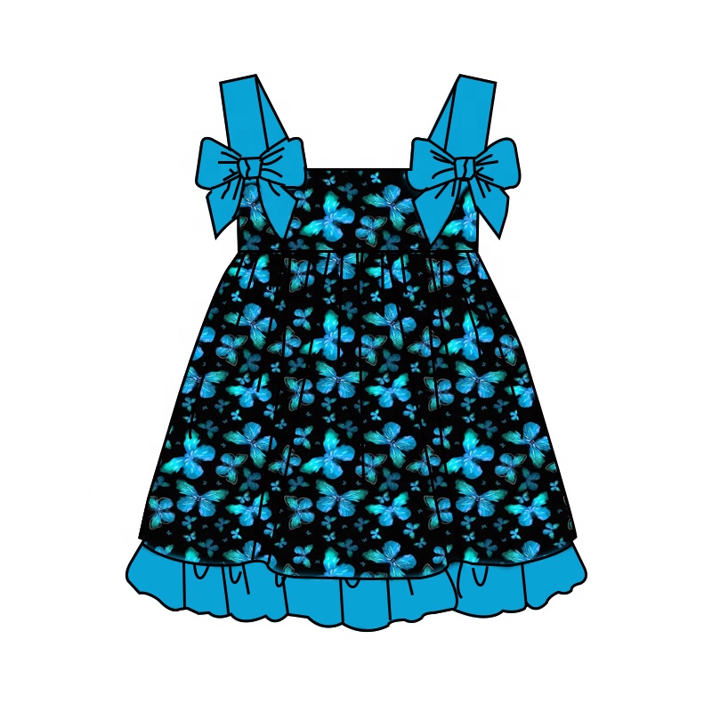 Toddler Girl Floral &amp; Butterfly Print Dress, Bow Strap Sleeveless Summer Sundress