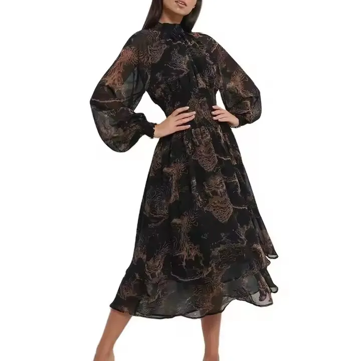 Fashion Wholesale Ladies Girls Smoking Maxi Dresses Elegant Customized Women Chiffon Casual Dresses