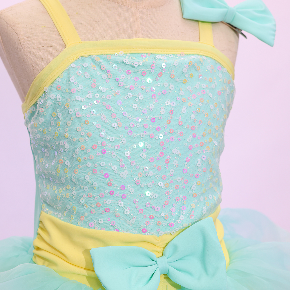 Girls Kids Dance Recital Costume Mint Green Sequin Ballet Tutu Dress Layered Tulle Stage Performance