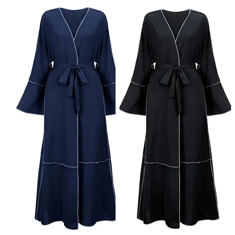 Latest Designs Casual Maxi Muslim Open Abaya Dress Islamic Girls Black Dresses