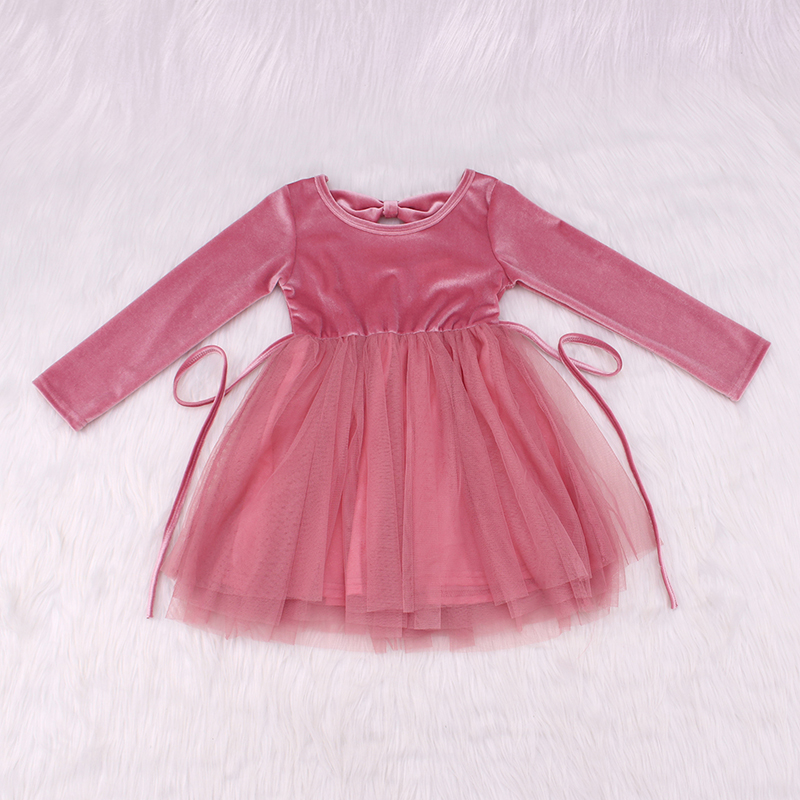 Happy Luoka OEM Soft pink Gauzy Dress Velvet Dress Beautiful and Elegant Girl Dress