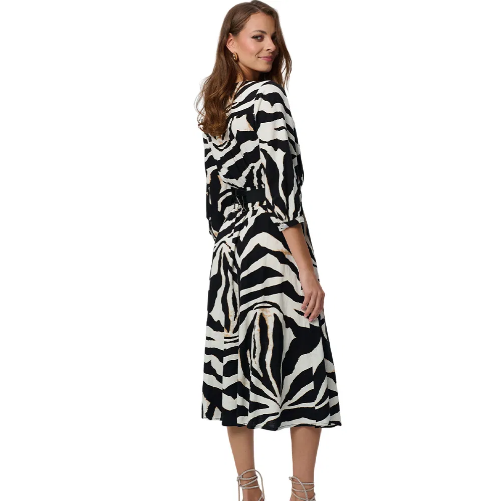 New Style Girl Summer Long- Puff Sleeve Maxi Dress Zebra Printed Summer Beach Wear Dess Women Casual Dress