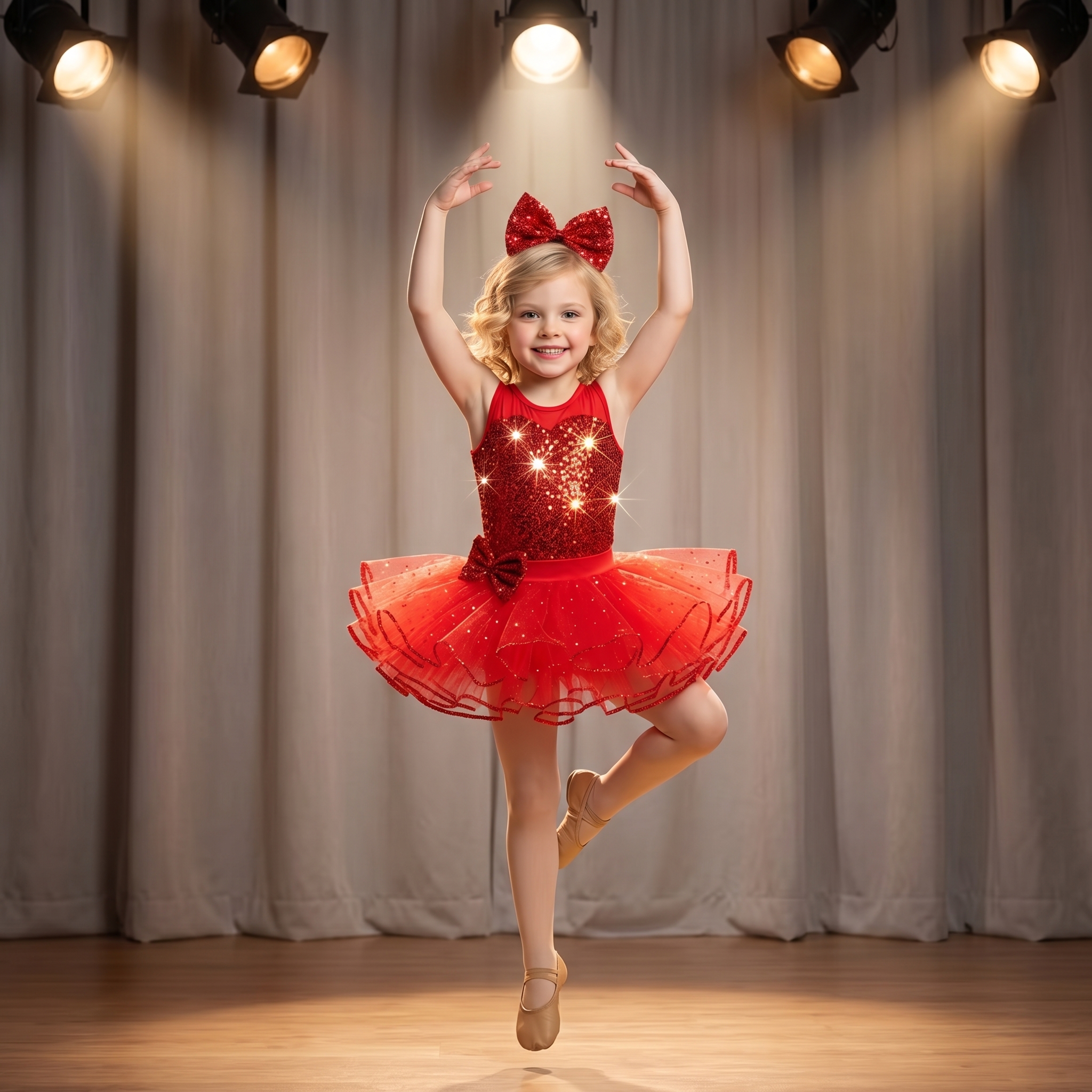 Girls Red Jazz Dance Costume Kids Sequin Heart Tutu Dress Glitter Layered Tulle Skirt For Christmas &amp; Stage Performance